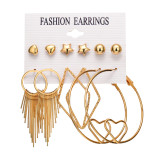 6 Pairs/Lot Heart Hoop Drop Gold Color Earring Set