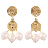 Irregular Gold Coin Pearl Earrings