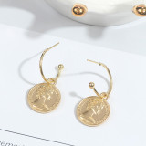 Beauty Head Gold Plated Coin Pearl Earrings