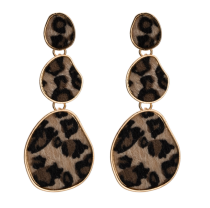 2021 Trendy Newest  Earring Style Leopard Pu Leather Casting Dangle Stud Earring For Women