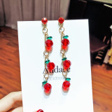 Long Gold Chain Fruit Rhinestone Dangle Earrings