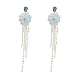 17.5Cm Huge Shine Crystal Petal Pearl Korean Earrings For Women 2021