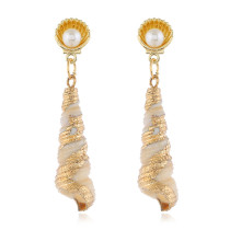 Conical Screw Shell Pearl Drop Earrings 18K Gold Plated