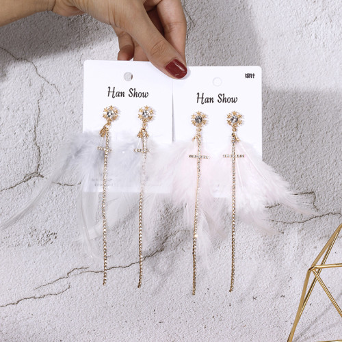 Snowflake Earrings Long Tail Cross Feather Earings For Women 2021 Jewelry