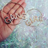 Gang Girl Metal Punk Retro Alphabet Gold Hoops Earrings 18K