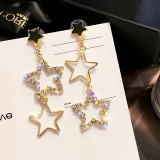 Three Pentagonal Star Asymmetry Designer Cute Stud Korean Earrings For Cute Girls