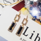 Long Flash Drill Rectangular Geometric Hollow Rectangle Earrings