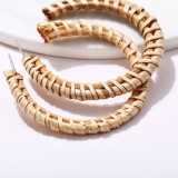 Handmade Hollow Wood Wave Rattan Vine Braid Drop Hoop Earrings For Women