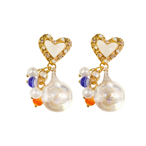 Love Heart Pearl Glass Water Polo Resin Ball Earrings Korea Dongdaemun Cute Sweet Candy Statement Earrings Unique Earrings Women