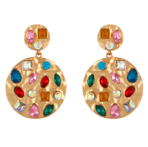 Trendy Newest  Earring Style Luxurious Gold Plating Rainbow Color Diamond  Round Casting  Dangle  Earring For Women