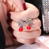 S925 Silver Needle Christmas Snowflake Red Acrylic Seed Bead Earrings