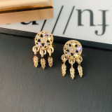 Dreamcatcher Ethnic Metal Boho Macrame Dream Catcher Small Earrings Boho Luxury Crystal Rhinestone Earrings