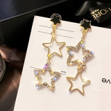 Three Pentagonal Star Asymmetry Designer Cute Stud Korean Earrings For Cute Girls