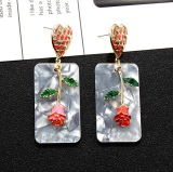 Trendy Heart Stud Earring Styles  For Women Classic Rose Flower And Marble Square Resin  Dangle   Earring