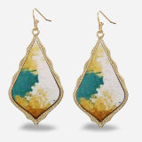 Droplet Oil Painting Bohemian Folk Style Artificial Leather Dangling Tear Drop Earrings