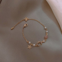 Moon And Star Dream Color Stone Flash Diamond Gold Plated Bracelet