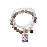 Agate Bracelet Simple Cute Kitten Crystal Bracelet Set For Men