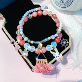 Crystal Double Layer Heart Stretch Tassel Cute Rabbit Handmade Bracelet For Girl