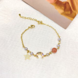 Moon And Star Dream Color Stone Flash Diamond Gold Plated Bracelet