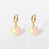 Ins Pink Taichi Ear Cuff Yin Yang Jewelry Set 18K Gold Hoop Trendy Stainless Steel Enamel Dangle Earrings For Women