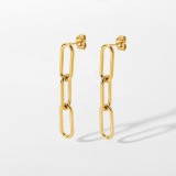 Gold Stainless Steel Large Rectangle Chain Drop Earrings Retro Paperclip Chain Paper Clip Chain Dangle Earring