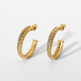 New Arrival 18K Gold Plated Zircon Cc Twisted Earring Stainless Steel Cc Shape Rhinestones Twisted Earrings For Women