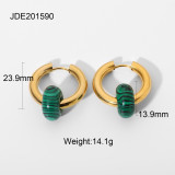 2021 New Arrival 18K Gold Plated Stainless Steel Party Jewelry Green Malachite Pendant Huggie Earrings