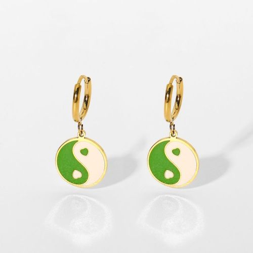 Fashion Green Yin Yang Drop Earrings Stainless Steel 18K Gold Plated Gossip Tai Chi Hoop Earring Jewelry For Girls