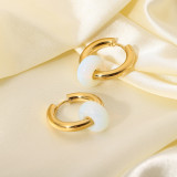 2021 New Arrival 18K Gold Plated Stainless Steel Party Jewelry Accessories White Opal Pendant Huggie Earrings For Women