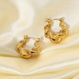 High Luxury Show 18K Gold Plated Stainless Steel Earrings Jewelry Twist Braided Thick Hoop Earrings