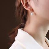 Ins New Classic 18K Gold-Plated Stainless Steel Cz Pearl Drop Dangle Earrings Jewelry