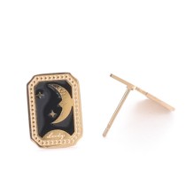 Fashionable Women Jewelry Black Cubic Moon Star Square Gold Plated Stainless Steel Stud Earrings For Women Girls