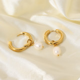 2021 New Arrival 18K Gold Plated Stainless Steel Party Jewelry Accessories Freshwater Pearl Pendant Huggie Earrings For Women