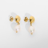 Ins Minimalist Metal Jewelry Gold Plated Stainless Steel Pearl Earrings Statement Freshwater Pearl Earrings Women