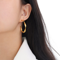 Minimalist Retro 18K Gold Plated Stainless Steel Jewelry C Shapped Large Thick Twisted Rope Hoop Earrings