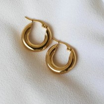 20Mm 23Mm 30Mm Titanium Steel Metallic Smooth Earrings 18K Gold Ip Plated Stainless Steel Hoop Earrings