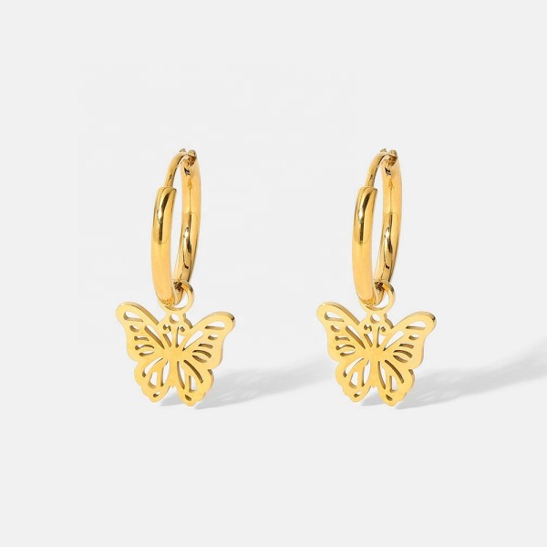 European Hot Metal Jewelry Gold Plated Stainless Steel Butterfly Huggie Earrings Statement Butterfly Hoop Earrings Women