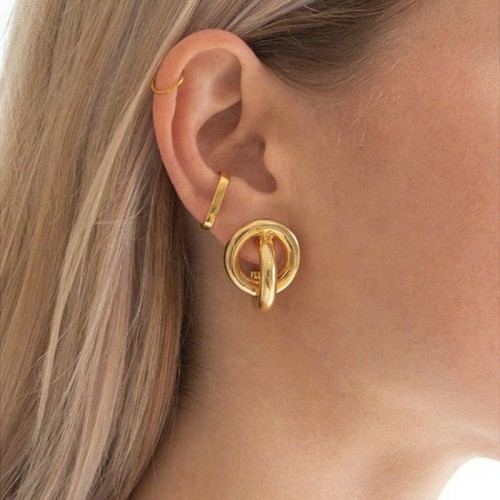 Classic Multi Double Layer18K Gold Plated Stainless Steel Stacking Double Hoop Earrings