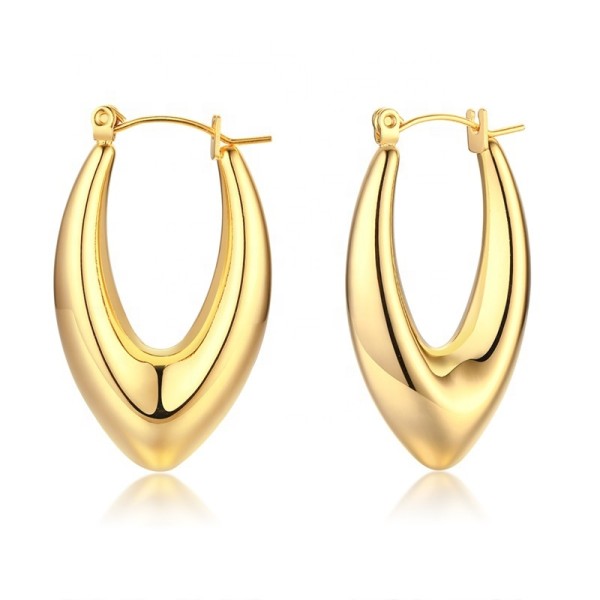 18K Gold Plated Stainless Steel Hoop Earrings Light Weight Daily Jewelry Oval Thick Hoop Chunky Chubby Huggies Earring