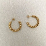 Ins Hot 30Mm Titanium Steel Cc Shape Earring Stylish 18K Gold Plated Stainless Steel Twisted Braided Hoop Earrings