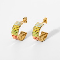 Summer Hottest Cute Colorful Vertical Stripes Earrings Gold Plated Stainless Steel Enamel Cc Shaped Earrings Jewelry