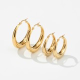 316L Titanium Steel Hollow Crescent Smooth Earrings Real 18K Gold Plated Stainless Steel Hoop Earrings