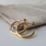 Custom Gold Plated Stainless C Shape Stud Earrings Statement C Shape Twist Hoop Earrings Women