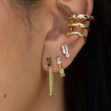 2021Trendy Long Link Chain Earring 18K Pvd Gold Plated Geometric Black Stone Chain Clip Earring