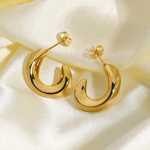 Minimalist Gold Plated Stainless Steel C- Shaped Hollow Earrings New Titanium Steel Small Hoop Earrings