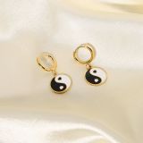 Boho Drip Oil Yin Yang Hoop Earrings 18K Gold Stainless Steel Black White Tai Chi Yin Yang Round Dangle Pendant Earrings Jewelry