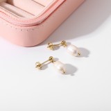 Trendy Jewelry Freshwater Pearl Earrings 14K Gold Studs Stainless Steel Pearl Drop Earrings For Elegant Ladies