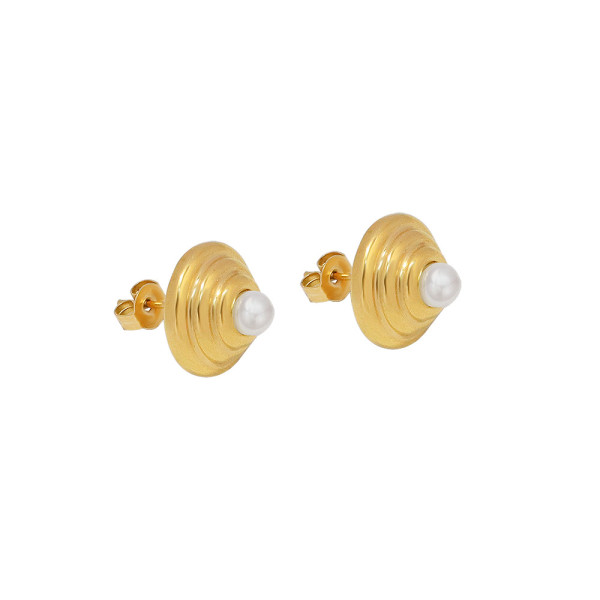 2021 Retro 18K Gold Plated Stainless Steel Jewelry Gold Thread Imitation Pearl Stud Earrings For Women