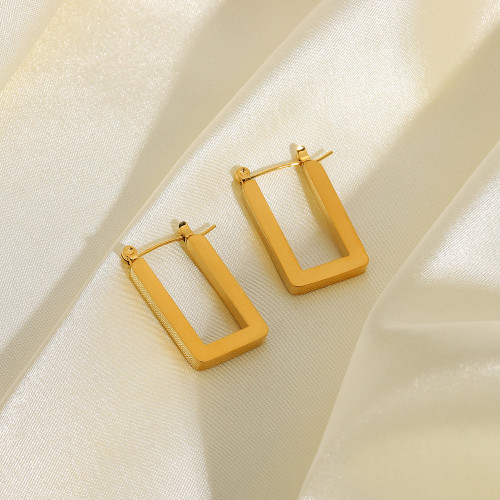 18K Gold Statement 316L Stainless Steel Hoop Earrings Titanium Steel Geometric Square Big Hoop Earrings Women