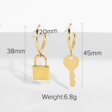 Women Luxury 14K Gold Plated Key Lock Dangle Hoop Earrings Stainless Steel Lock Pendant Hoop Earrings